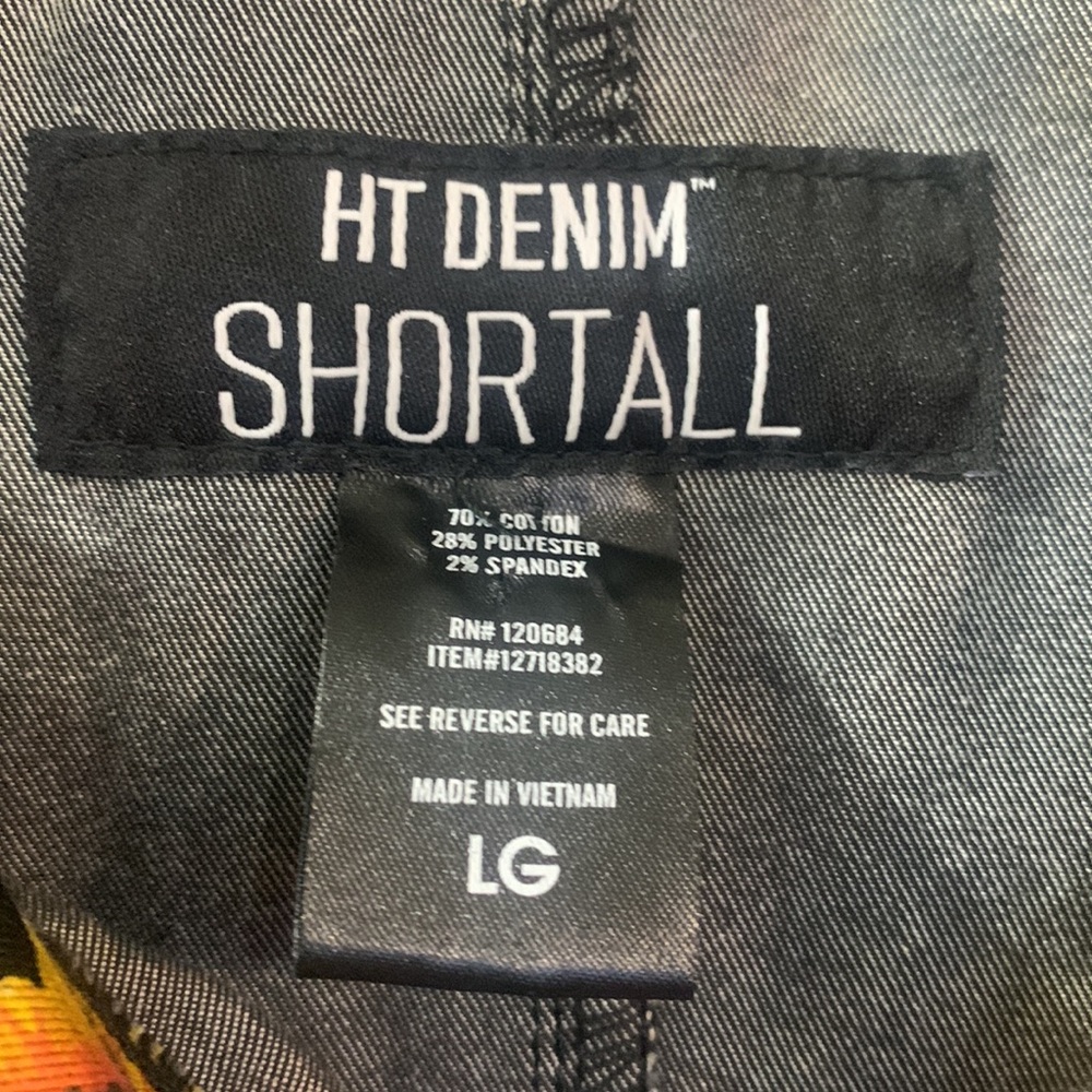 Hot Topic Denim Daisy Shortall Black Orange Large Shorts Beach Pool Vacation - Picture 2 of 12